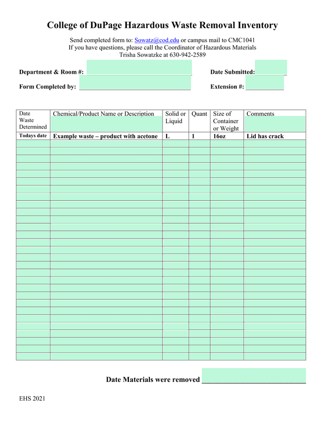 College Of DuPage Hazardous Waste Removal Inventory screenshot