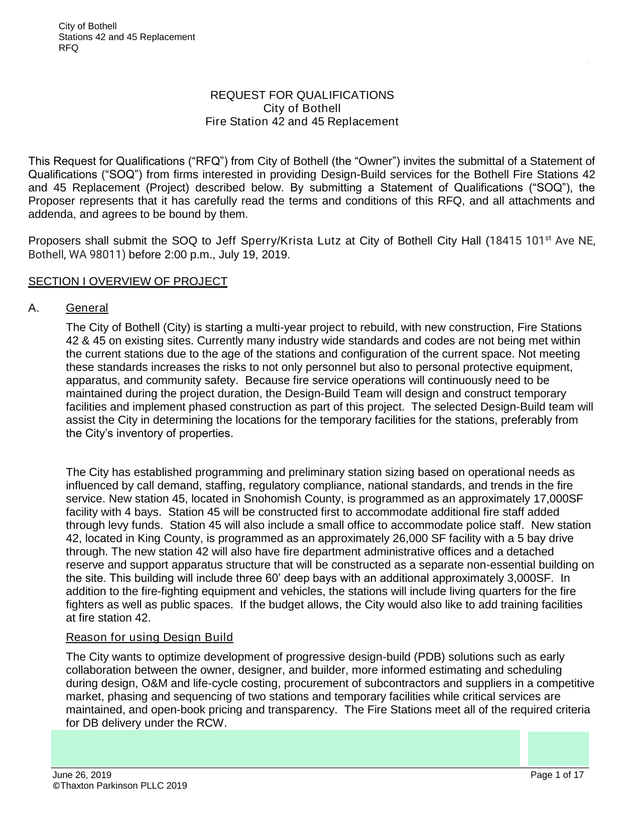 Request For Qualifications For City Of Bothell Fire Station 42 And 45 Replacement screenshot