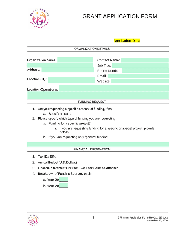 Grant Application Form screenshot