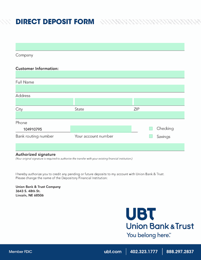 Direct Deposit Form screenshot