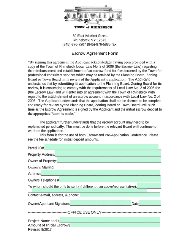 Escrow Agreement Form screenshot