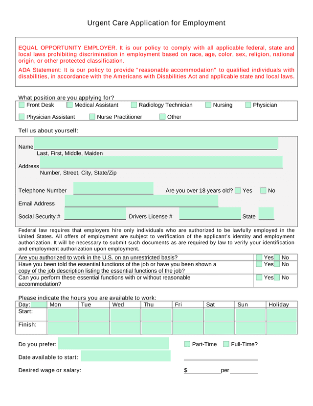 Urgent Care Application For Employment screenshot