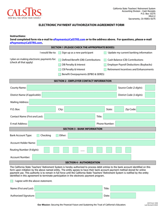 Electronic Payment Authorization Agreement Form screenshot