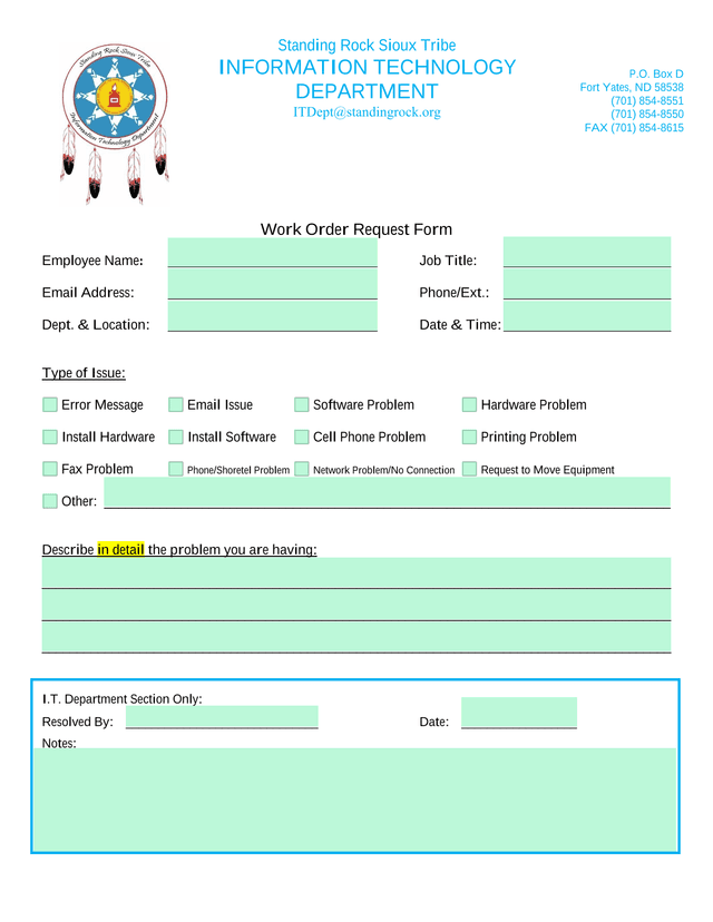 Work Order Request Form screenshot