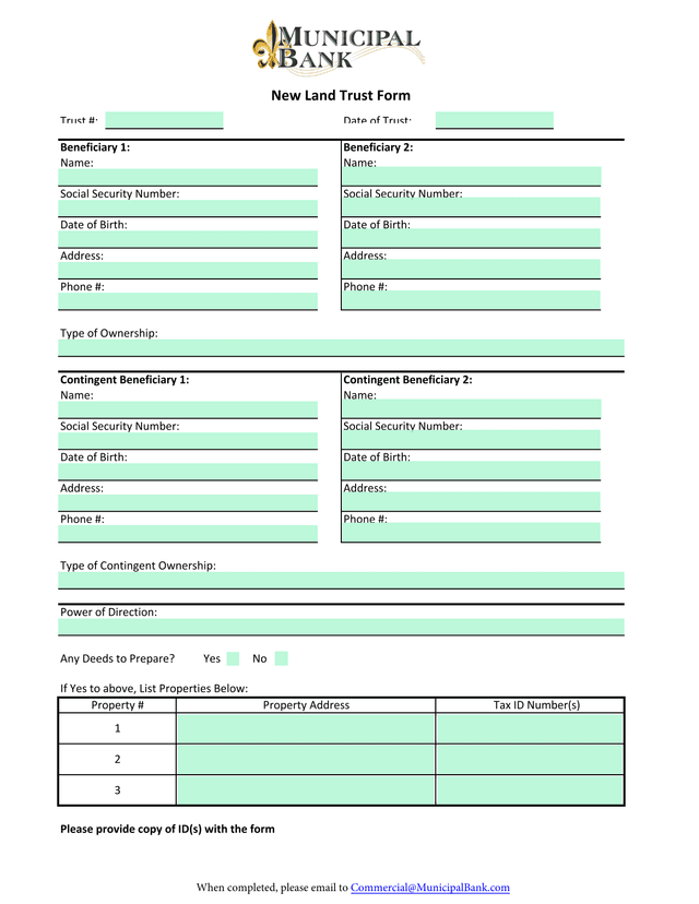 New Land Trust Form screenshot