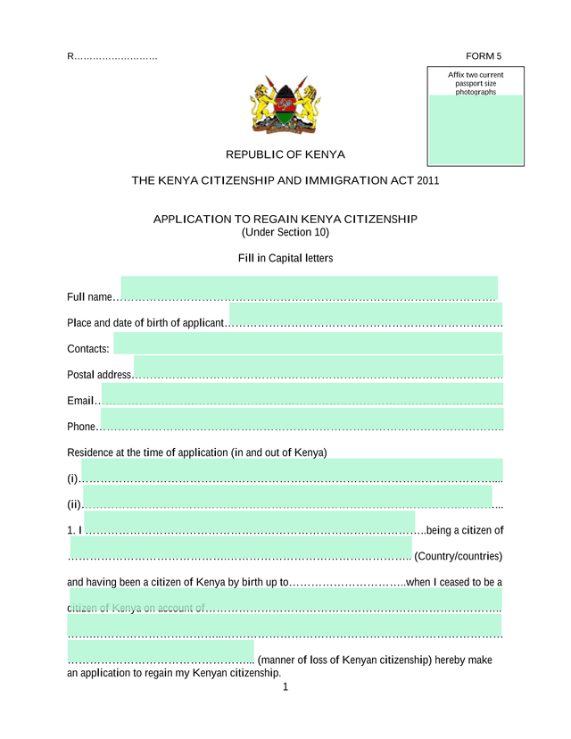 Form 5   Application To Regain Kenya Citizenship screenshot