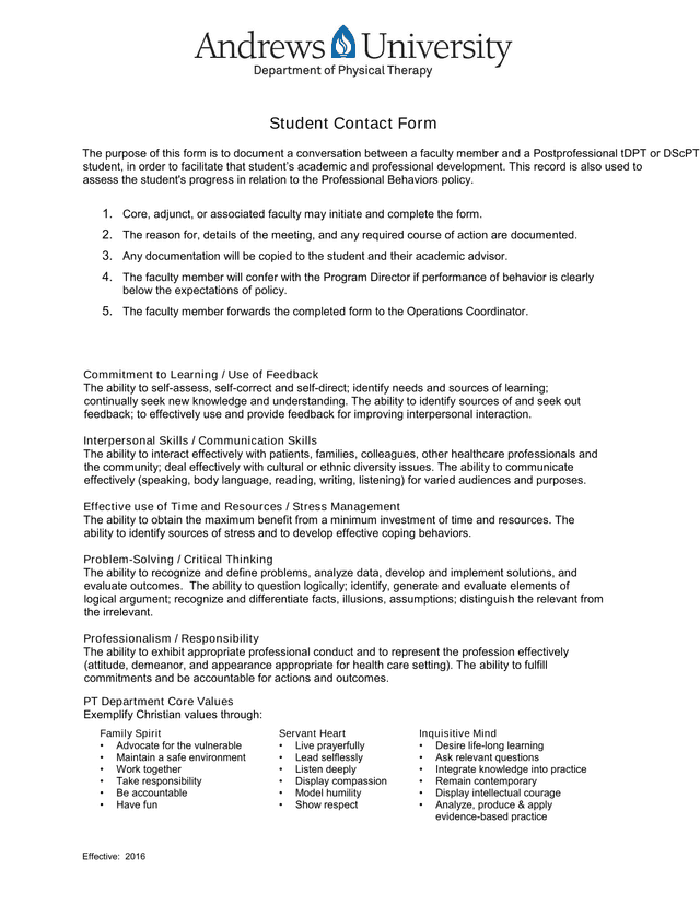 Student Contact Form screenshot
