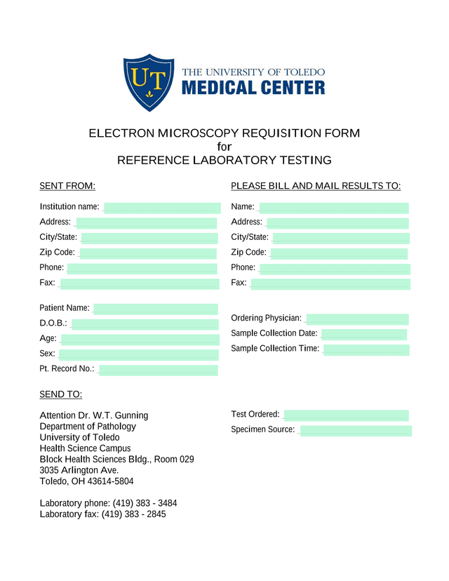 Electron Microscopy Requisition Form screenshot