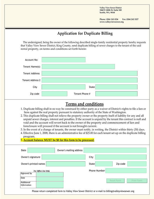 Application For Duplicate Billing screenshot