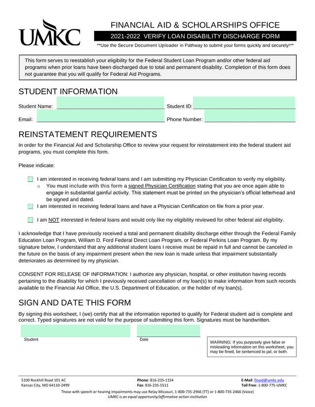 VERIFY LOAN DISABILITY DISCHARGE FORM screenshot