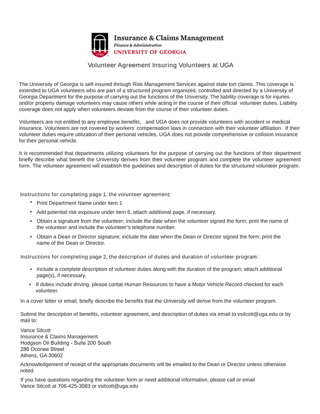 Volunteer Agreement Insuring Volunteers At UGA screenshot