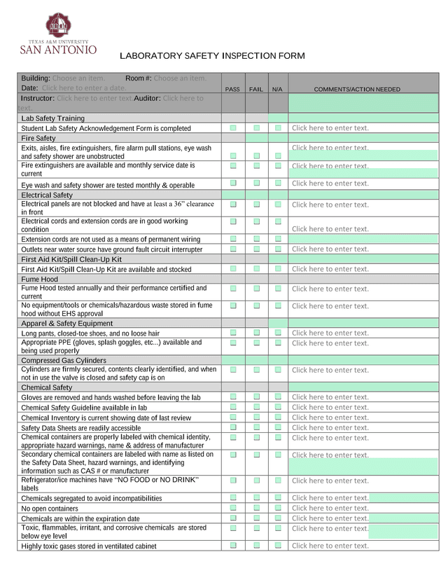 LABORATORY SAFETY INSPECTION FORM screenshot