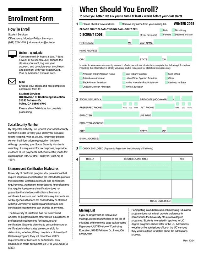 Enrollment Form screenshot
