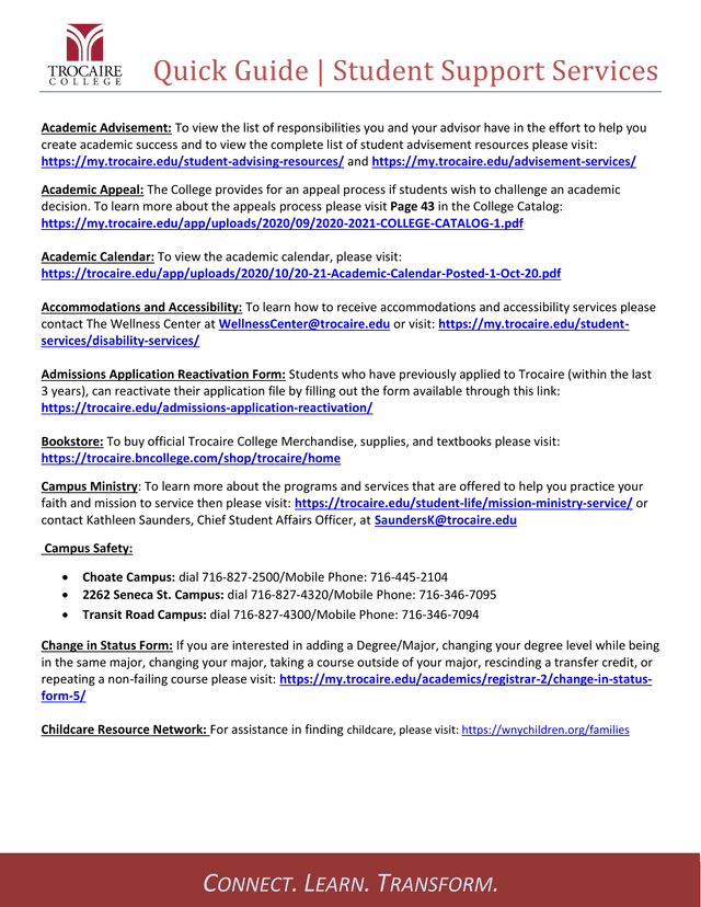 Quick Guide  Student Support Services screenshot