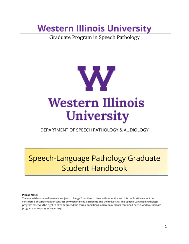 Speech Language Pathology Graduate Student Handbook screenshot