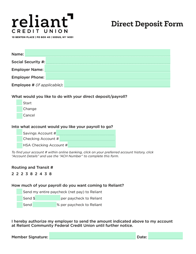Direct Deposit Form screenshot