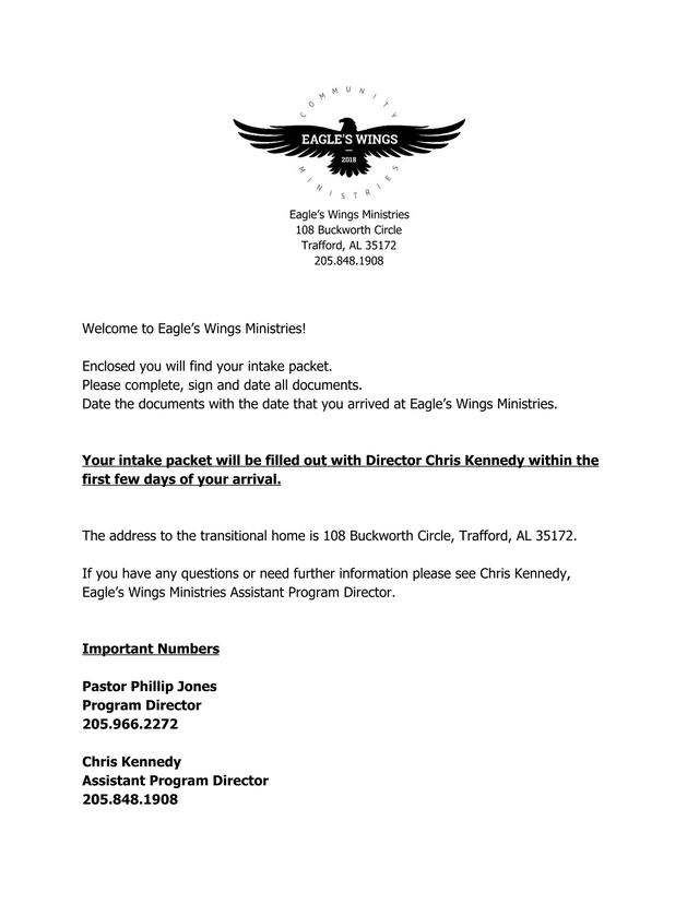 EAGLES WINGS MINISTRIES INTAKE FORM screenshot