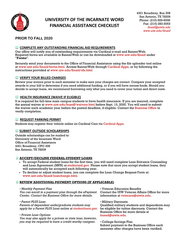 Financial Assistance Checklist screenshot