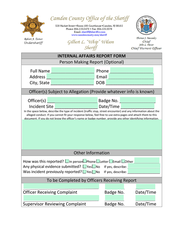 Internal Affairs Report Form screenshot