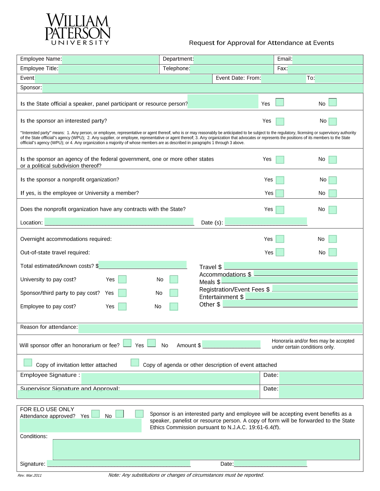 Request For Approval For Attendance At Events screenshot
