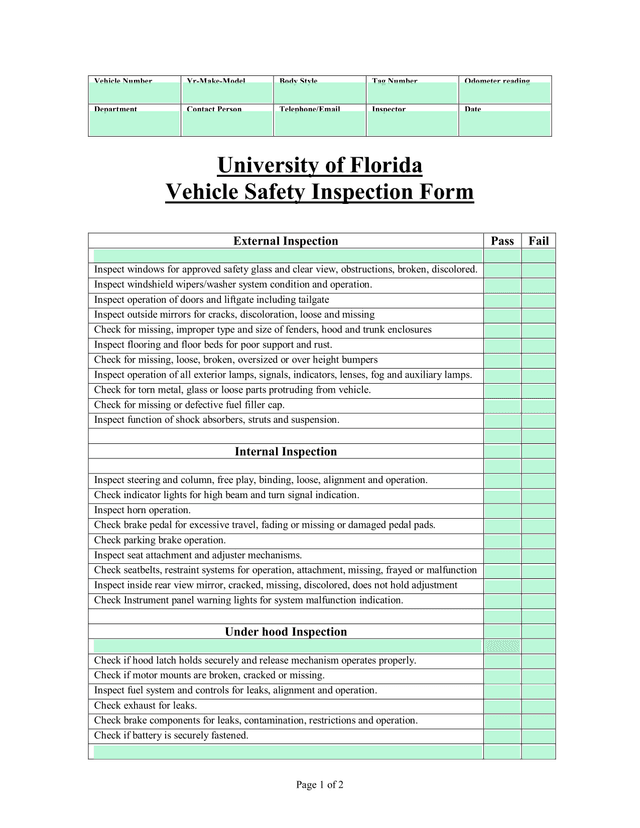 University Of Florida Vehicle Safety Inspection Form screenshot