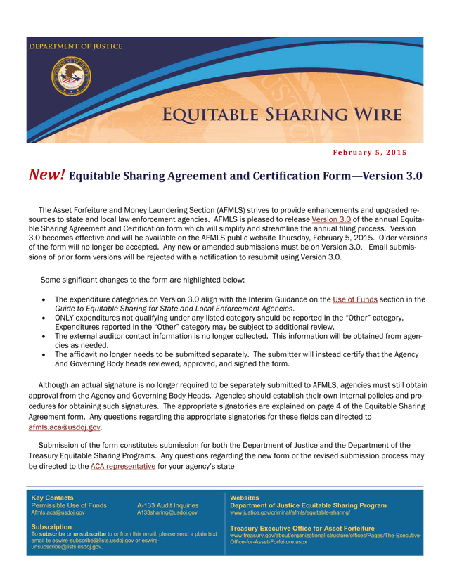 Equitable Sharing Agreement And Certification Form screenshot