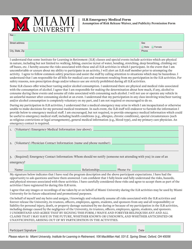ILR Emergency Medical Form screenshot