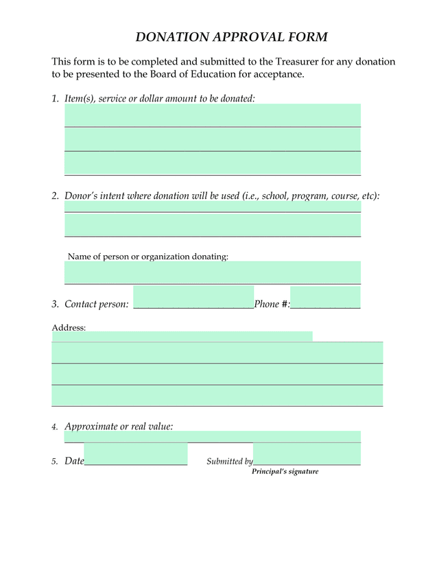 DONATION APPROVAL FORM screenshot