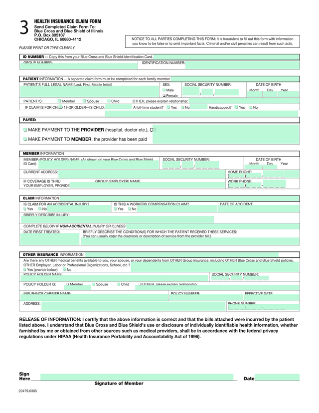 Health Insurance Claim Form screenshot