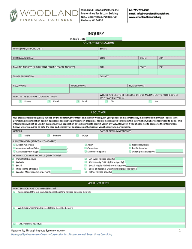 Inquiry Form screenshot