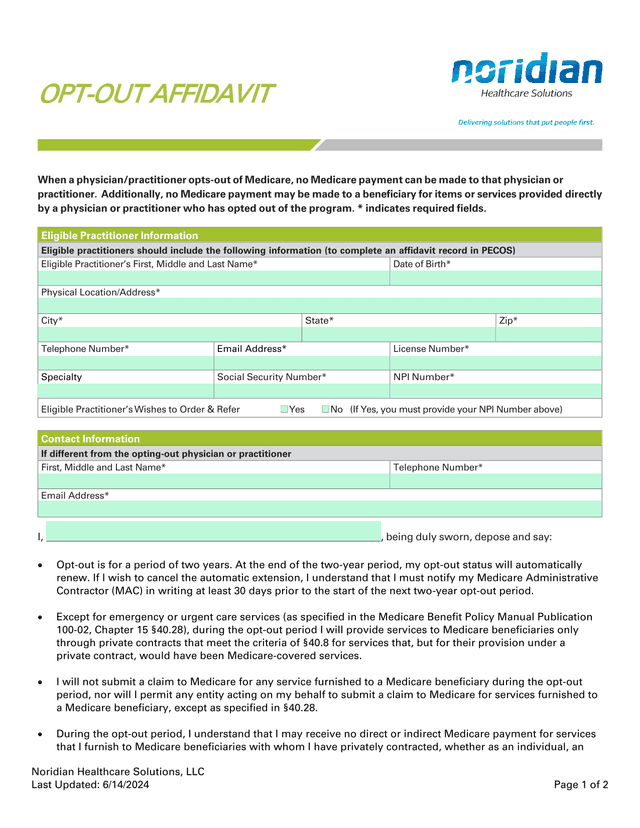 OPT OUT AFFIDAVIT screenshot
