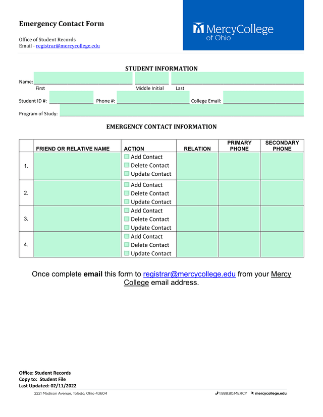 Emergency Contact Form screenshot