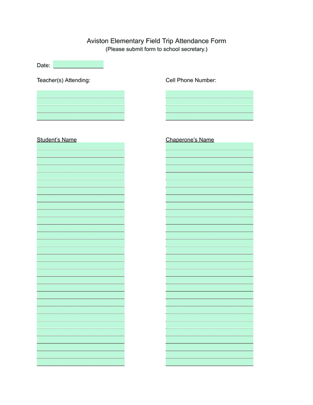 Aviston Elementary Field Trip Attendance Form screenshot