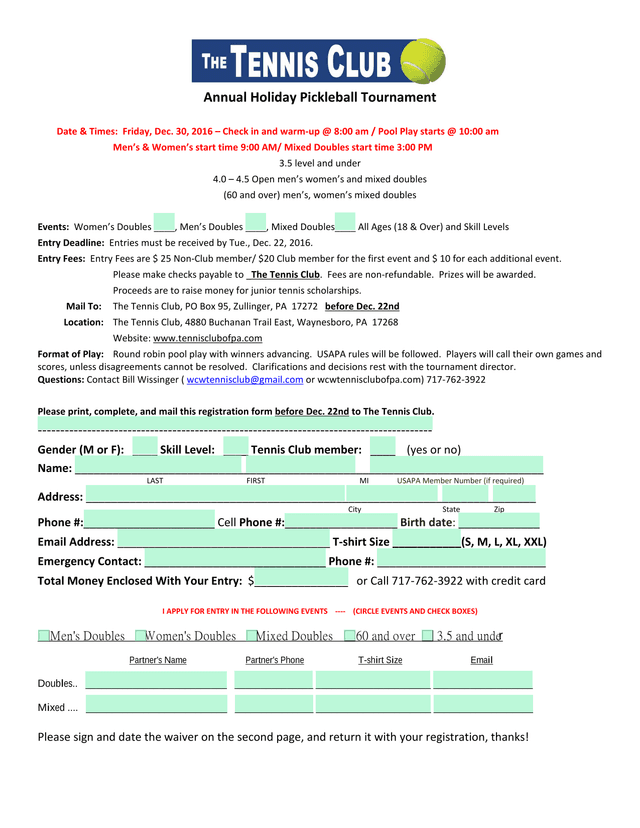 Annual Holiday Pickleball Tournament screenshot