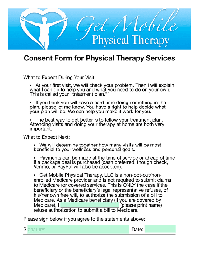 Consent Form For Physical Therapy Services screenshot