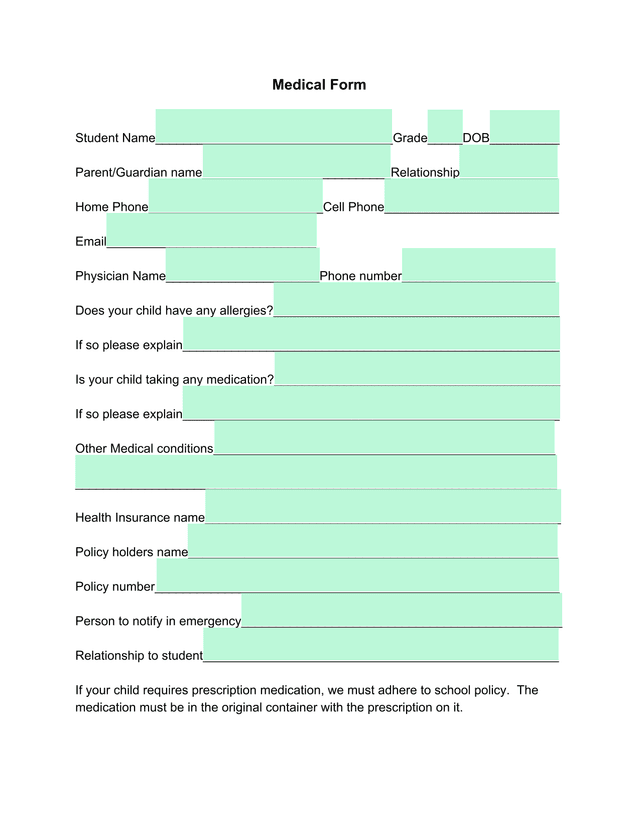 Medical Form screenshot