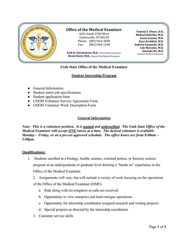 Utah State Office Of The Medical Examiner Student Internship Program screenshot