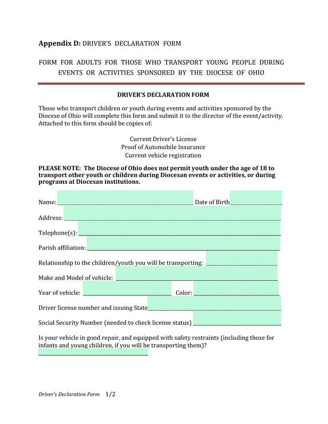 DriverS Declaration Form screenshot