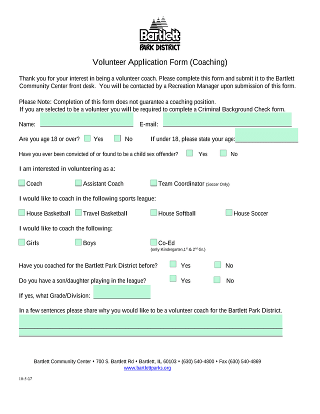 Volunteer Application Form (Coaching) screenshot