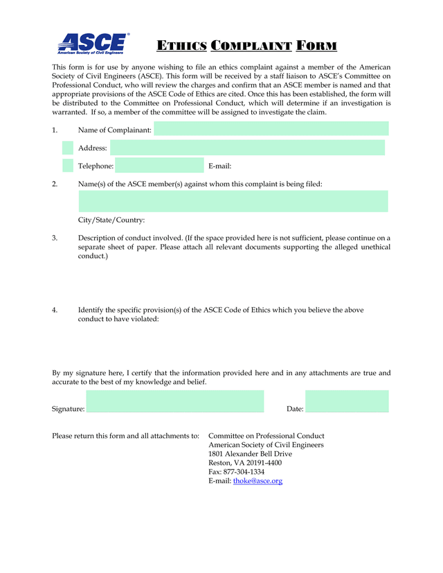ETHICS COMPLAINT FORM screenshot