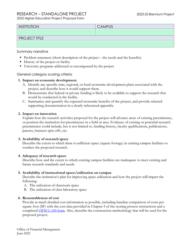 2022 Higher Education Project Proposal Form screenshot