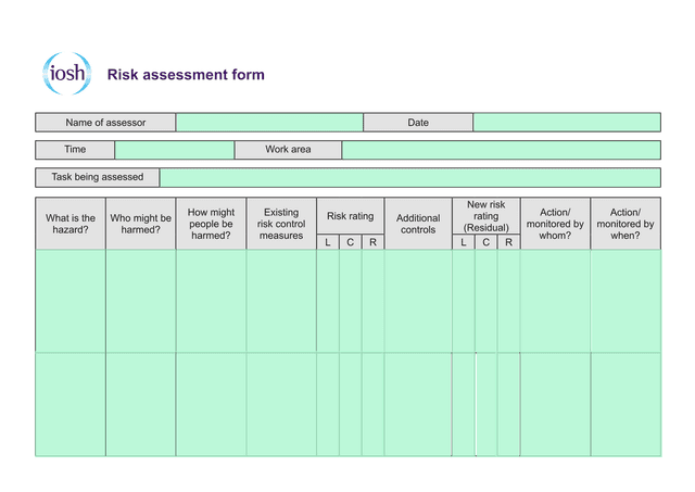 Risk Assessment Form screenshot