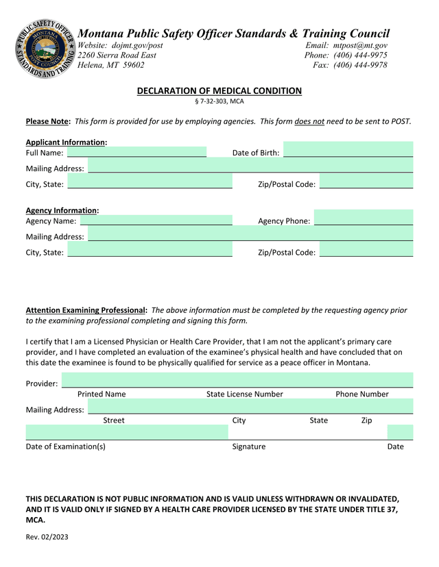 Declaration Of Medical Condition screenshot