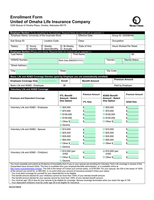 Enrollment Form screenshot