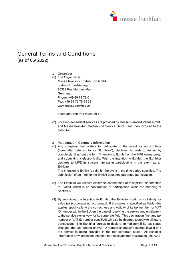 Messe Frankfurt Exhibition GmbH   Terms And Conditions screenshot