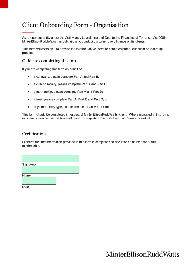 Client Onboarding Form   Organisation screenshot
