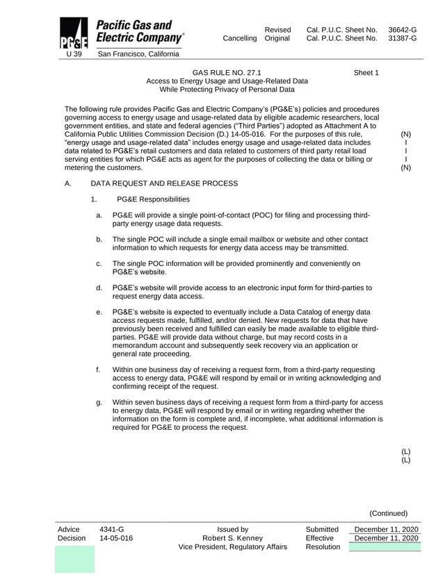 Gas Rule No. 27.1   Access To Energy Usage And Usage Related Data screenshot