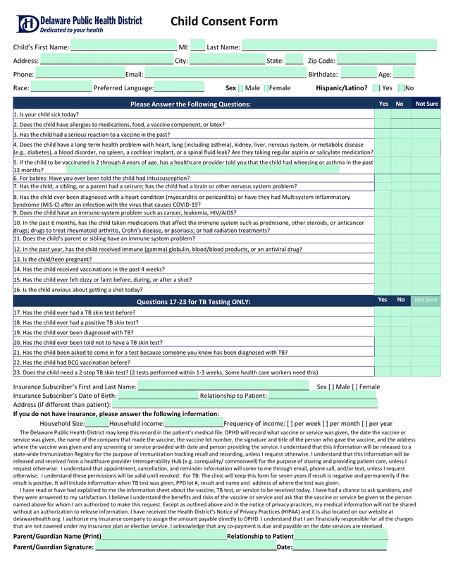 Child Consent Form screenshot