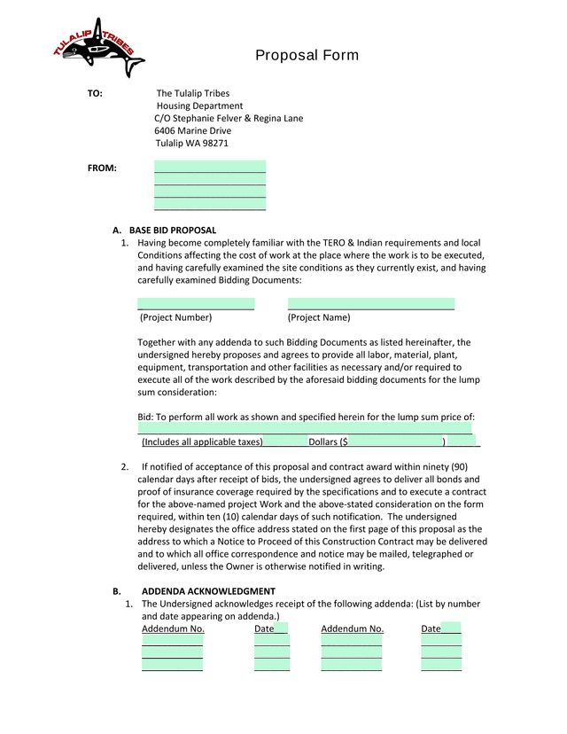Proposal Form screenshot
