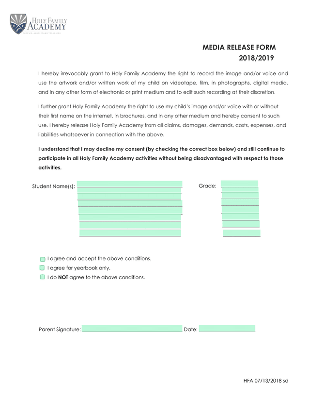 MEDIA RELEASE FORM screenshot